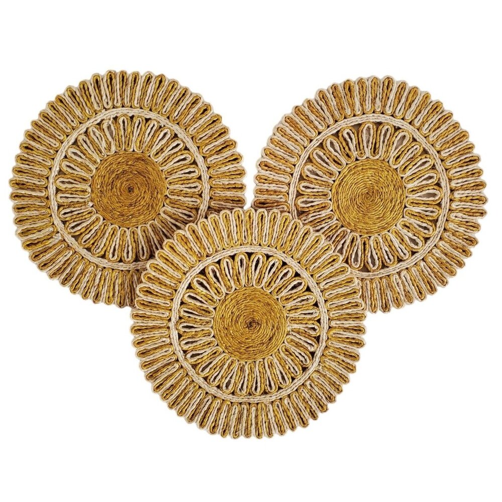 Hot Plate Pad TRIVETS (3) Straw Rattan Raffia Kitchen Dining Room Woven Retro 8"